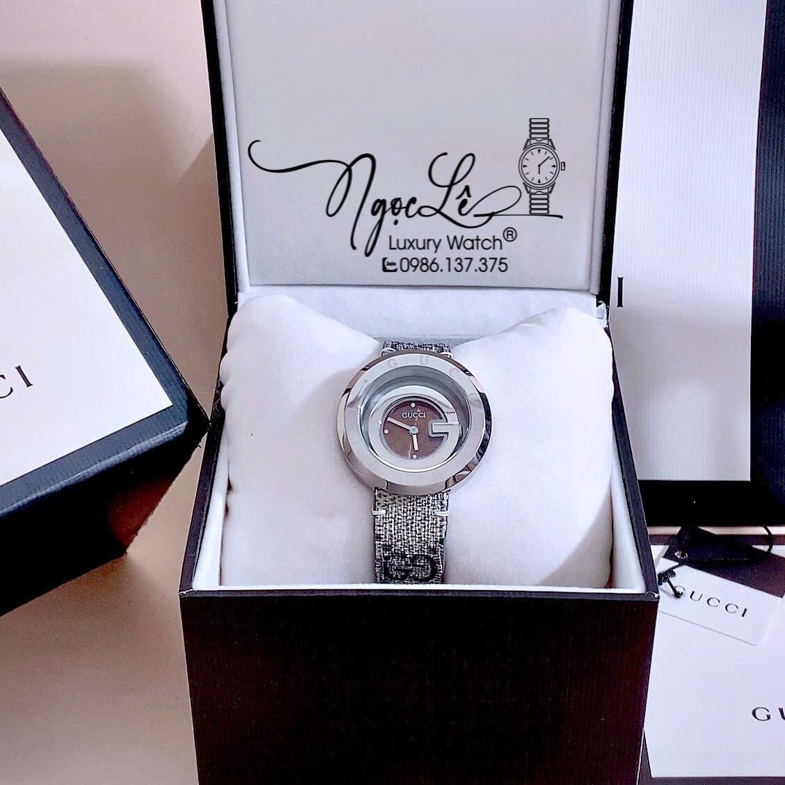 Đồng Hồ Nữ Gucci Dây Da Họa Tiết Logo GC Cao Cấp Size 38mm Quartz Mặt Nâu