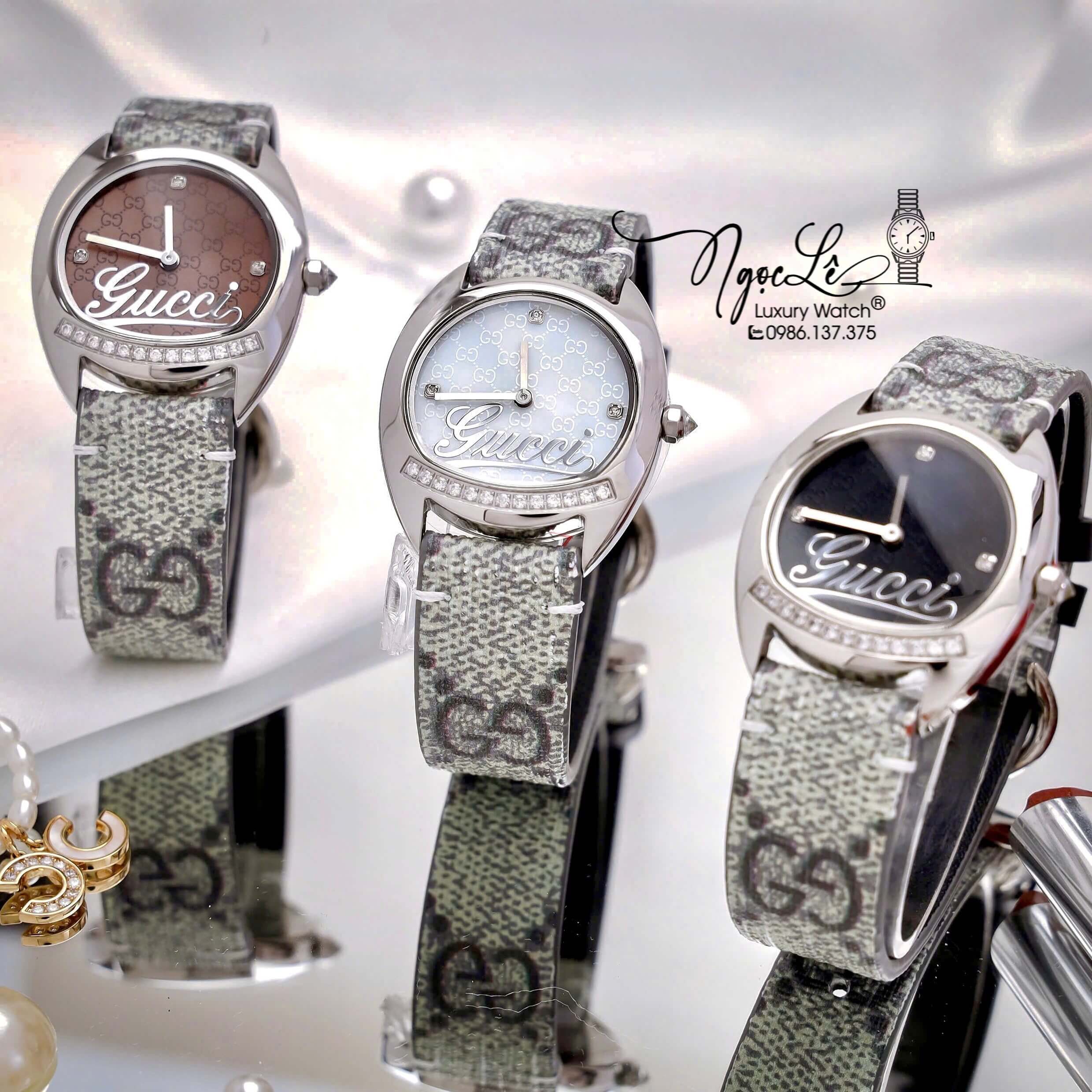 Đồng Hồ Nữ Gucci Dây Da Họa Tiết Logo GC Mặt Oval Cao Cấp Size 34mm Quartz