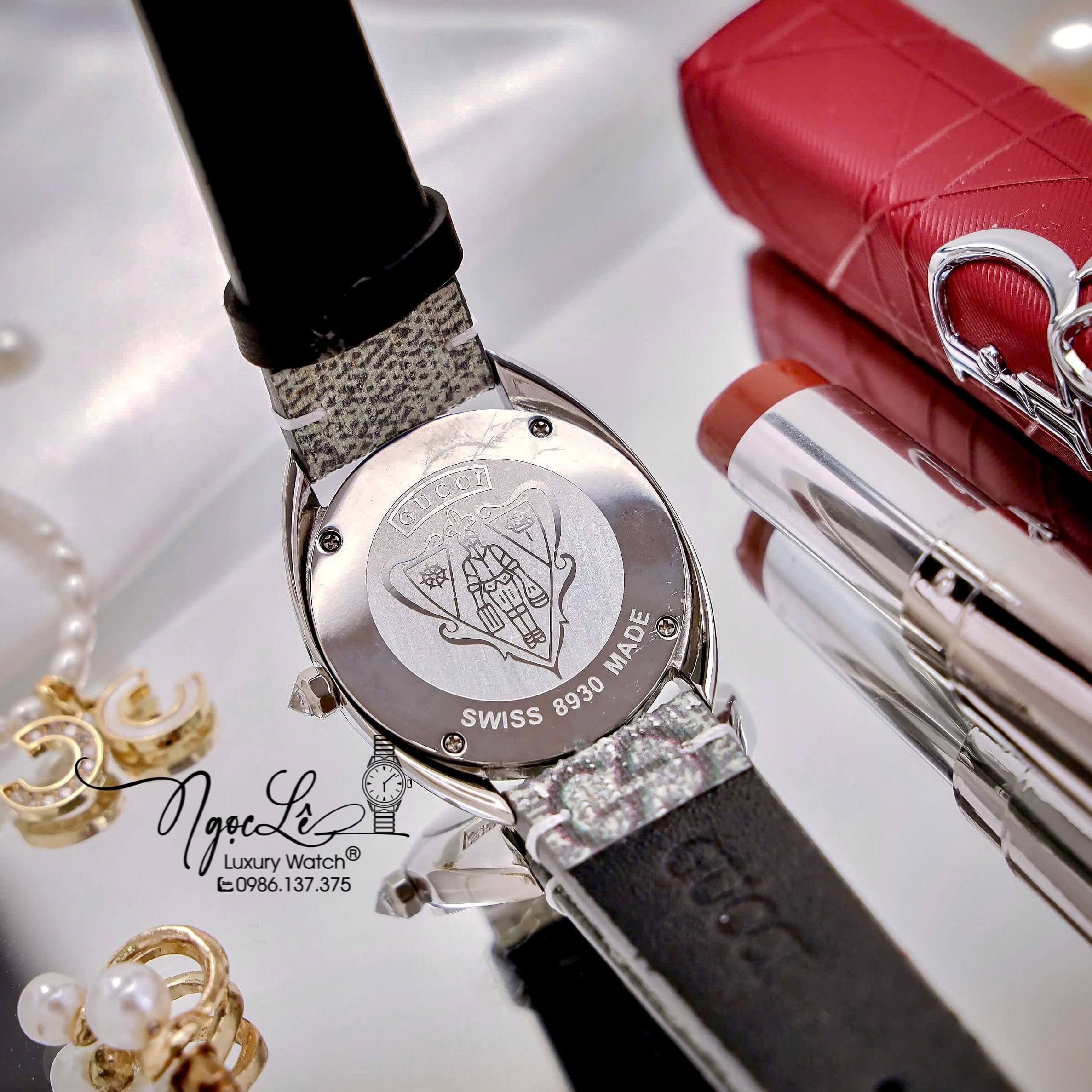 Đồng Hồ Nữ Gucci Dây Da Họa Tiết Logo GC Mặt Oval Cao Cấp Size 34mm Quartz