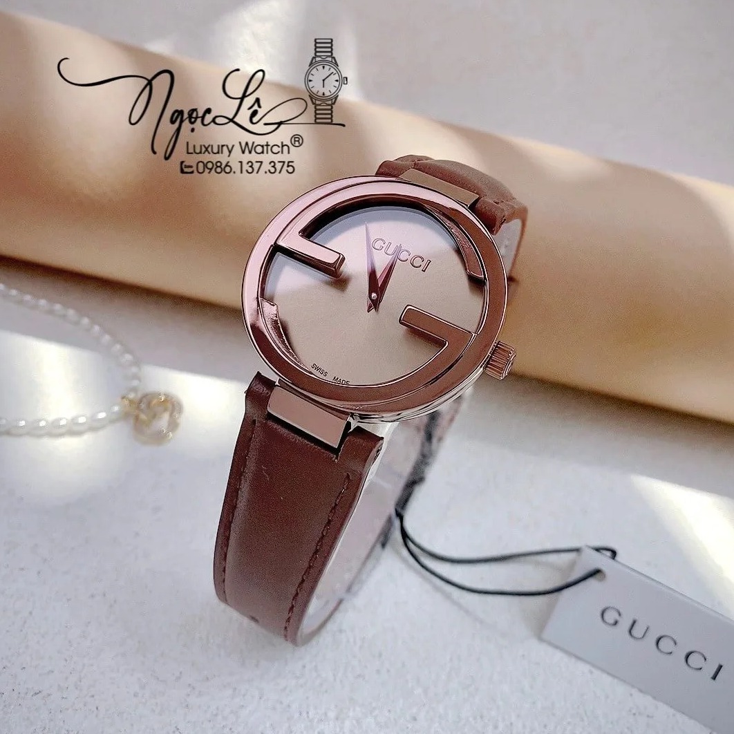 Đồng Hồ Nữ Gucci Dây Da Nâu Mặt Nâu Cao Cấp Size 36mm Máy Quartz