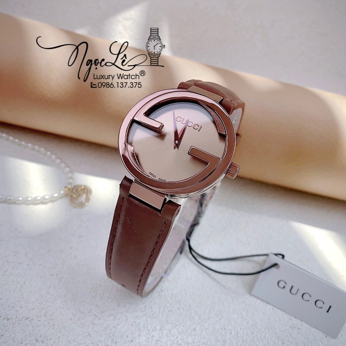 Đồng Hồ Nữ Gucci Dây Da Nâu Mặt Nâu Cao Cấp Size 29mm Máy Quartz