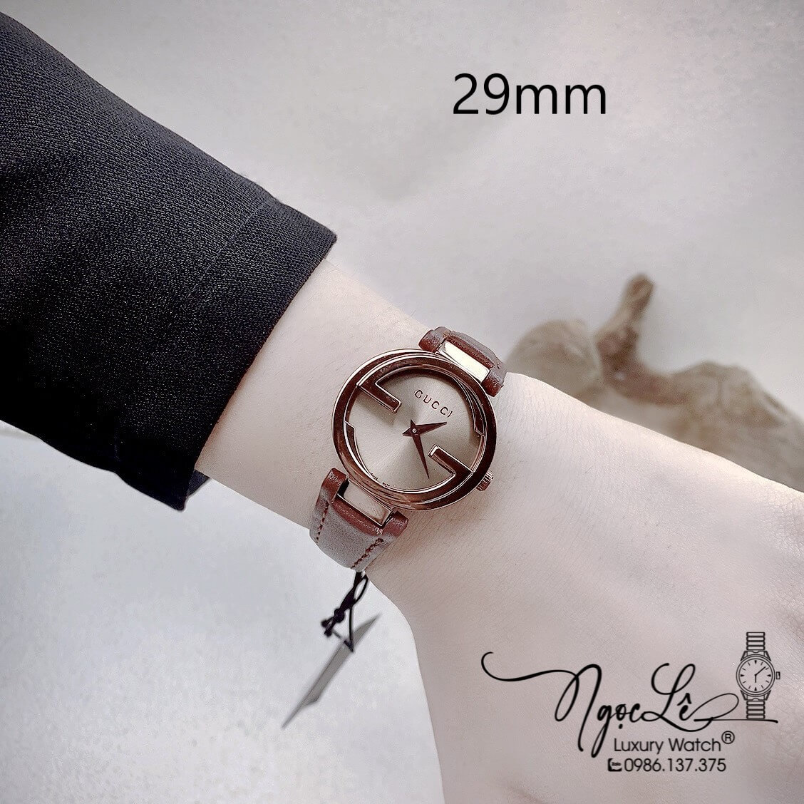 Đồng Hồ Nữ Gucci Dây Da Nâu Mặt Nâu Cao Cấp Size 29mm Máy Quartz