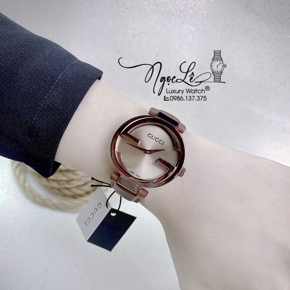 Đồng Hồ Nữ Gucci Dây Da Nâu Mặt Nâu Cao Cấp Size 36mm Máy Quartz