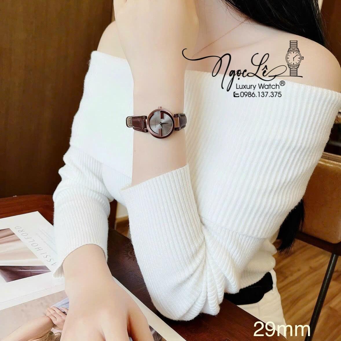 Đồng Hồ Nữ Gucci Dây Da Nâu Mặt Nâu Cao Cấp Size 29mm Máy Quartz