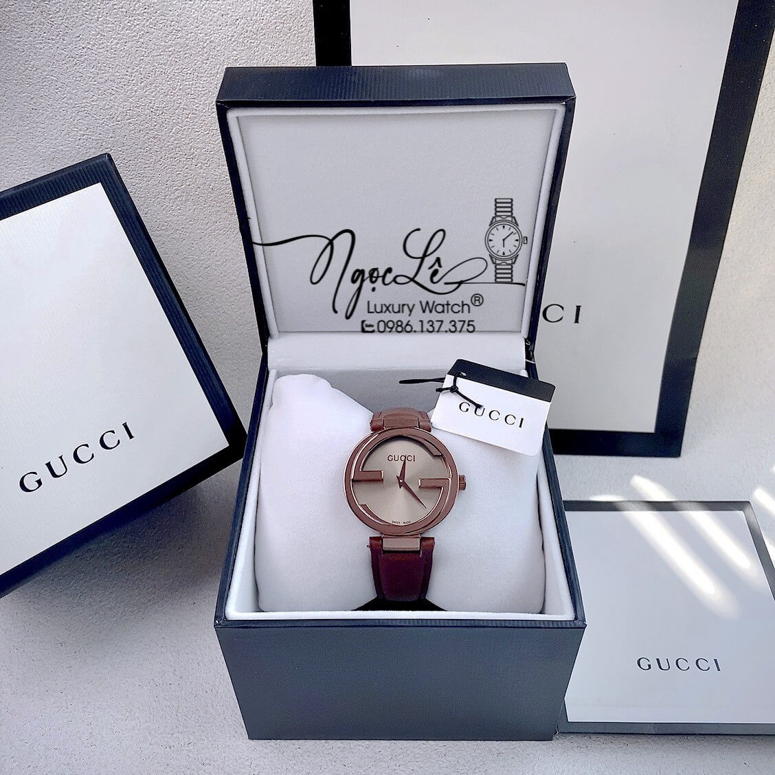 Đồng Hồ Nữ Gucci Dây Da Nâu Mặt Nâu Cao Cấp Size 29mm Máy Quartz