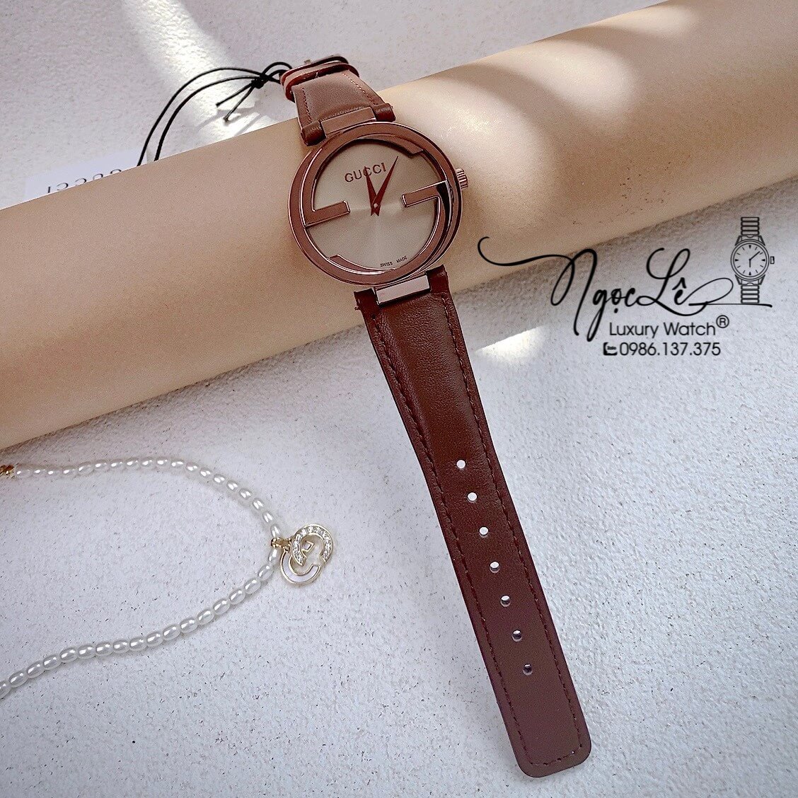 Đồng Hồ Nữ Gucci Dây Da Nâu Mặt Nâu Cao Cấp Size 36mm Máy Quartz