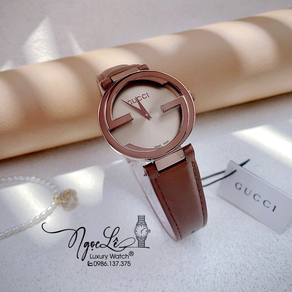Đồng Hồ Nữ Gucci Dây Da Nâu Mặt Nâu Cao Cấp Size 29mm Máy Quartz