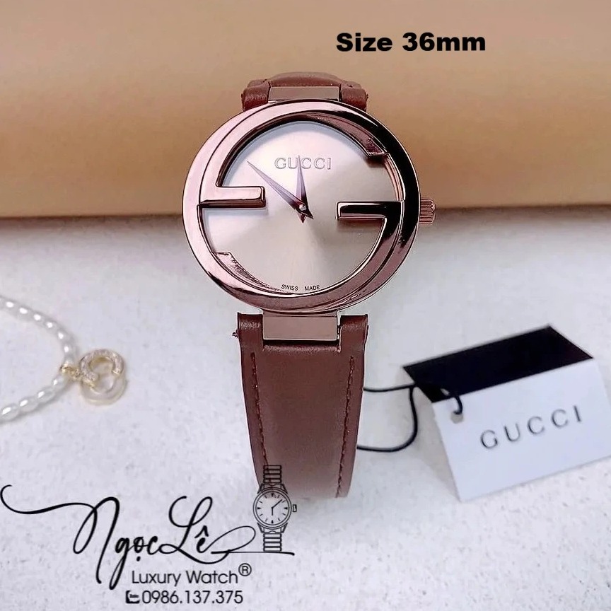 Đồng Hồ Nữ Gucci Dây Da Nâu Mặt Nâu Cao Cấp Size 36mm Máy Quartz