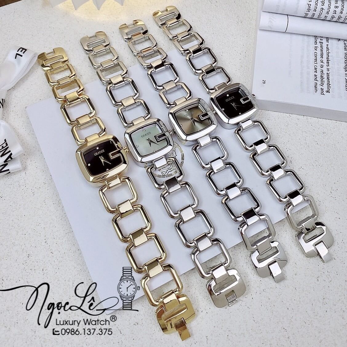 Đồng Hồ Nữ Gucci G-Gucci Dây Kim Loại Dáng Lắc Tay Silver Mặt Xám Size 32mm