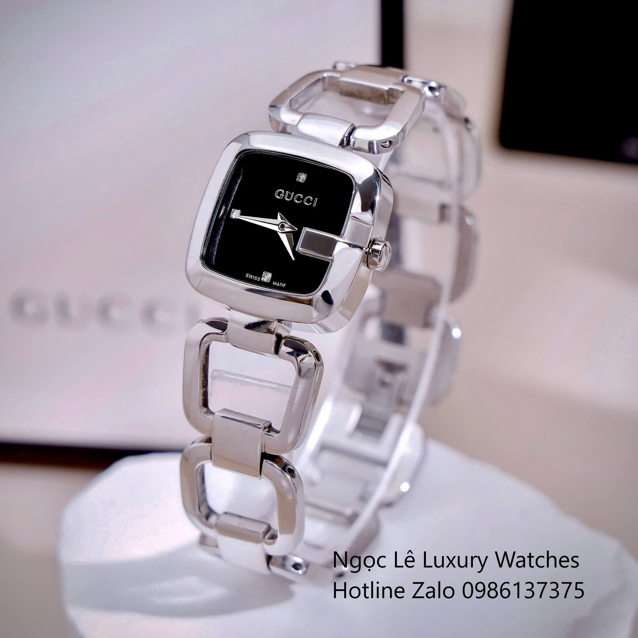 Đồng Hồ Nữ Gucci G-Gucci Dây Lắc Tay Màu Bạc Mặt Đen Size 32mm Full Box