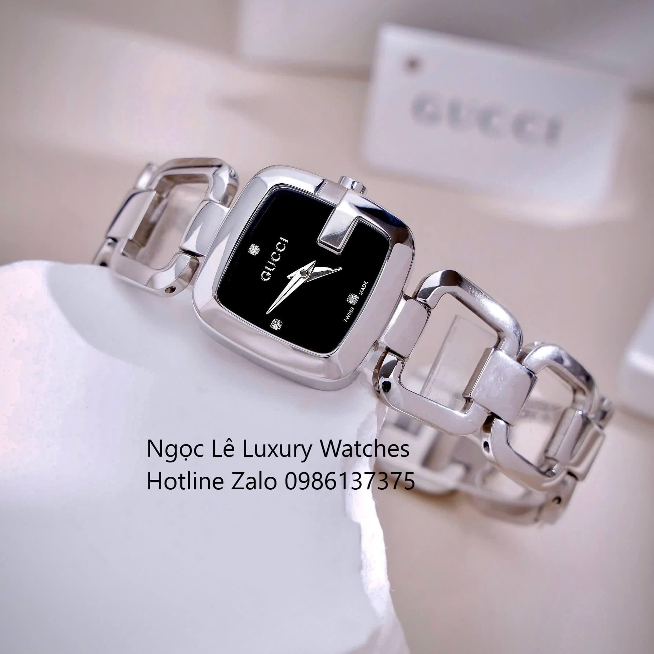 Đồng Hồ Nữ Gucci G-Gucci Dây Lắc Tay Màu Bạc Mặt Đen Size 32mm Full Box