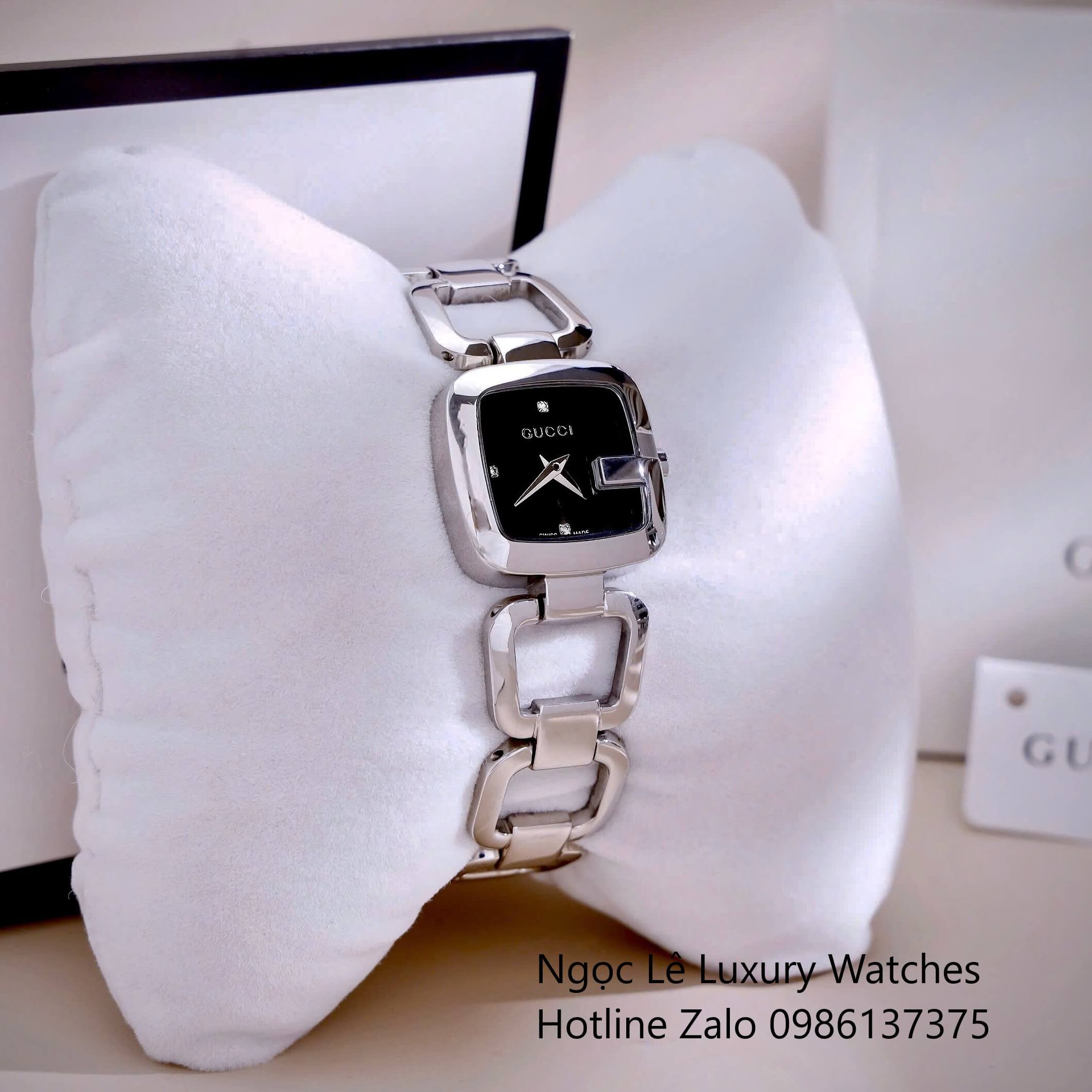 Đồng Hồ Nữ Gucci G-Gucci Dây Lắc Tay Màu Bạc Mặt Đen Size 32mm Full Box