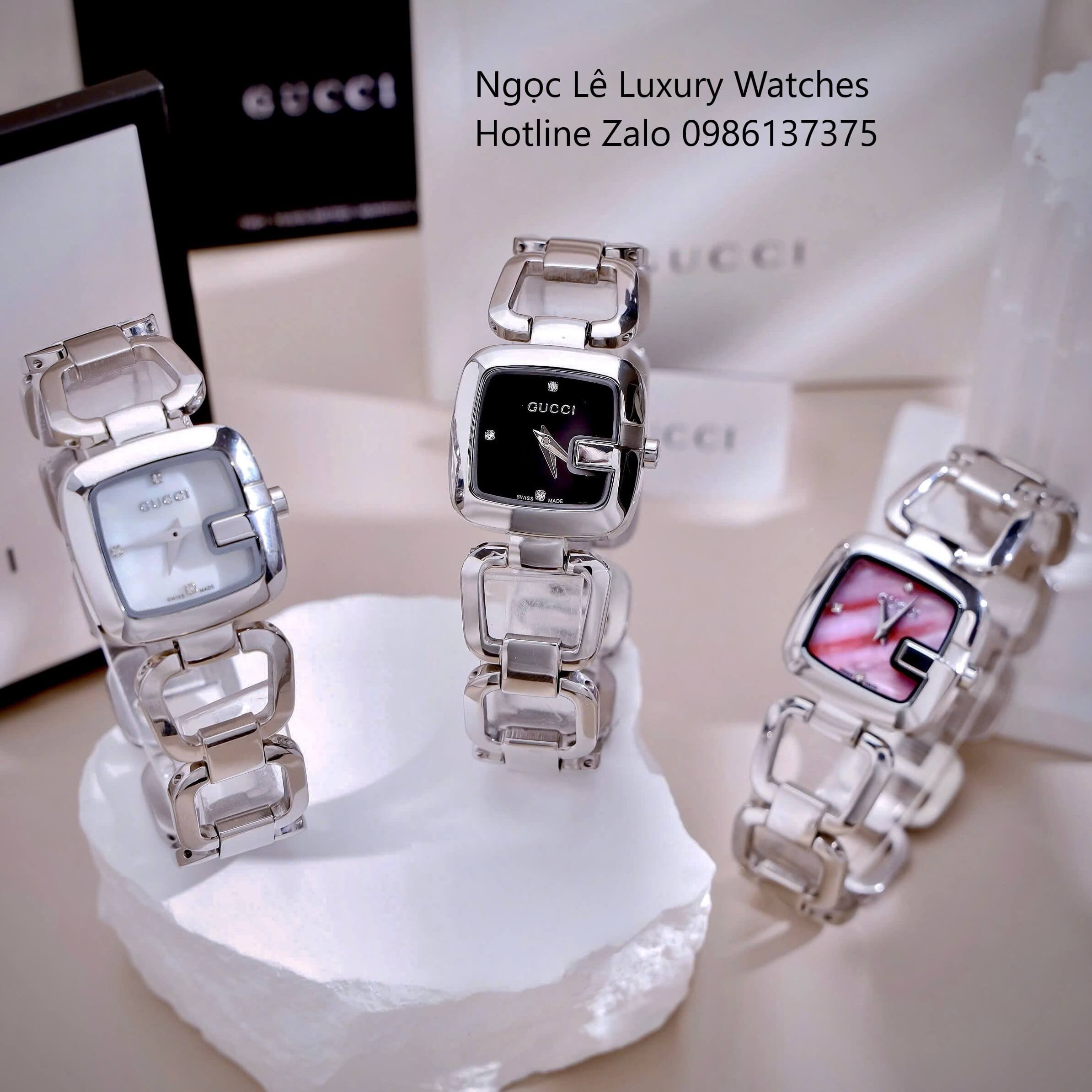 Đồng Hồ Nữ Gucci G-Gucci Dây Lắc Tay Màu Bạc Mặt Đen Size 32mm Full Box