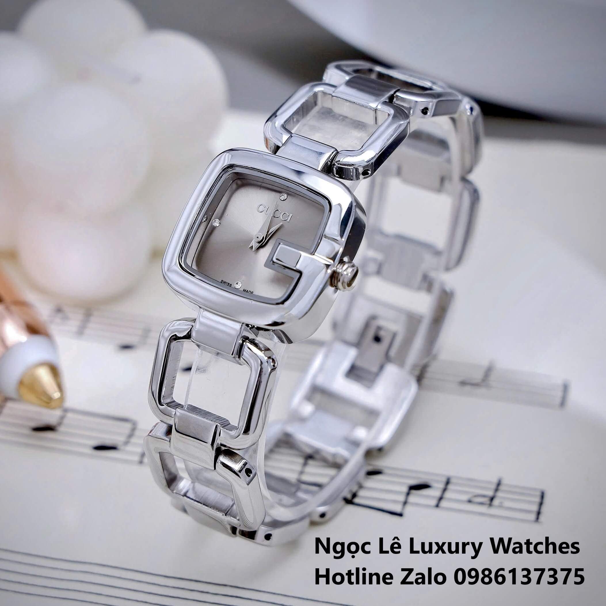 Đồng Hồ Nữ Gucci G-Gucci Dây Lắc Tay Màu Bạc Mặt Xám Size 32mm Fullbox