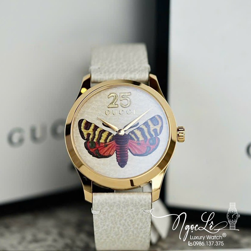 Đồng Hồ Nữ Gucci G-Timeless Butterfly Dây Da Màu Nude Size 38mm