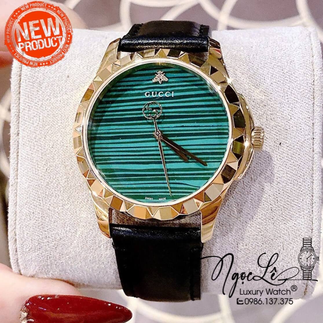 Đồng Hồ Nữ Gucci G-Timeless Dây Da Đen Mặt Xanh Gợn Sóng - Gucci Malachite YA126463