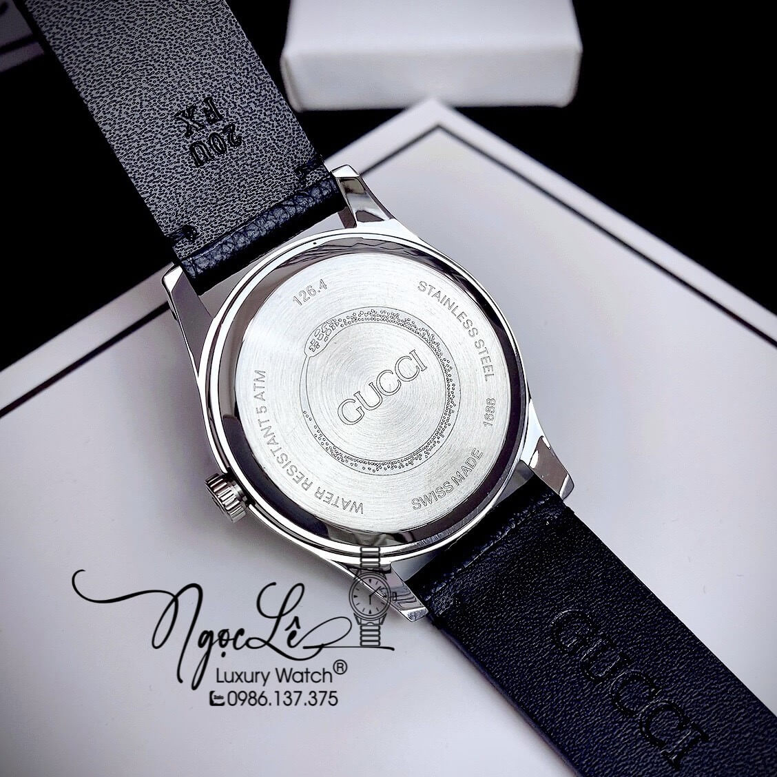 Đồng Hồ Gucci G-Timeless Dây Da Đen Máy Thụy Sỹ Họa Tiết Ong 3D 38mm YA1264067