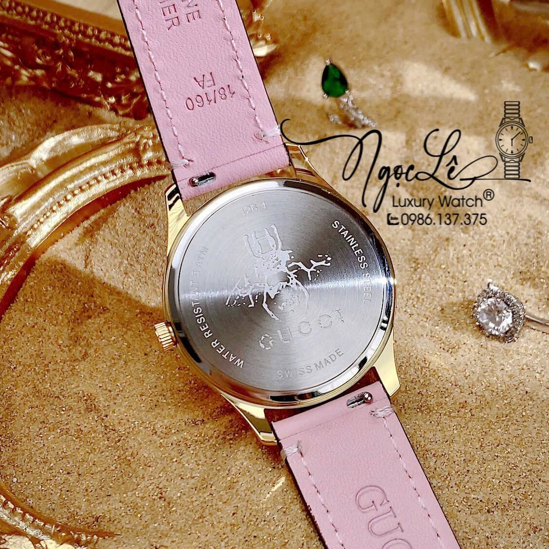 Đồng Hồ Nữ Gucci G-Timeless Dây Da Hồng Mặt Ong Size 36mm