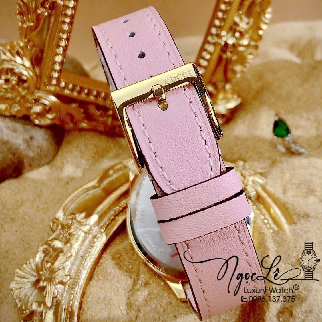 Đồng Hồ Nữ Gucci G-Timeless Dây Da Hồng Mặt Ong Size 36mm