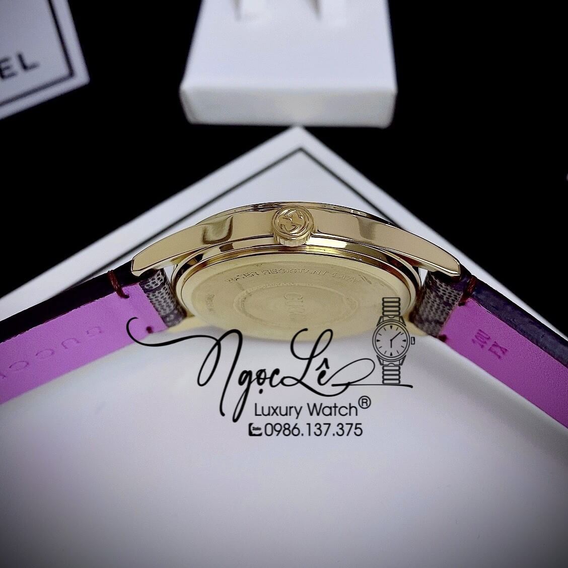 Đồng Hồ Nữ Gucci G-Timeless Strawberry Dây Da Họa Tiết Trái Dâu Size 38mm