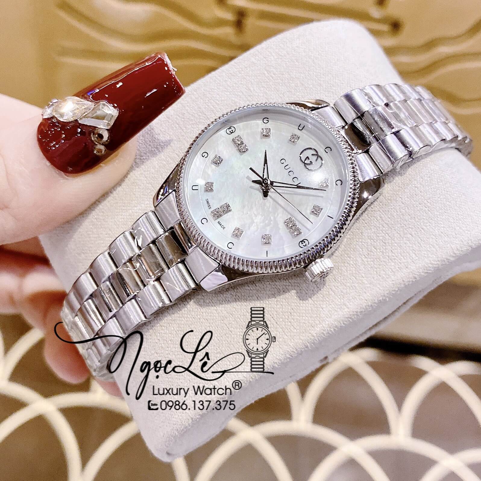 Đồng Hồ Nữ Gucci G-Timeless YA1265064 Dây Kim Loại Bạc Mặt Trắng Size 29mm