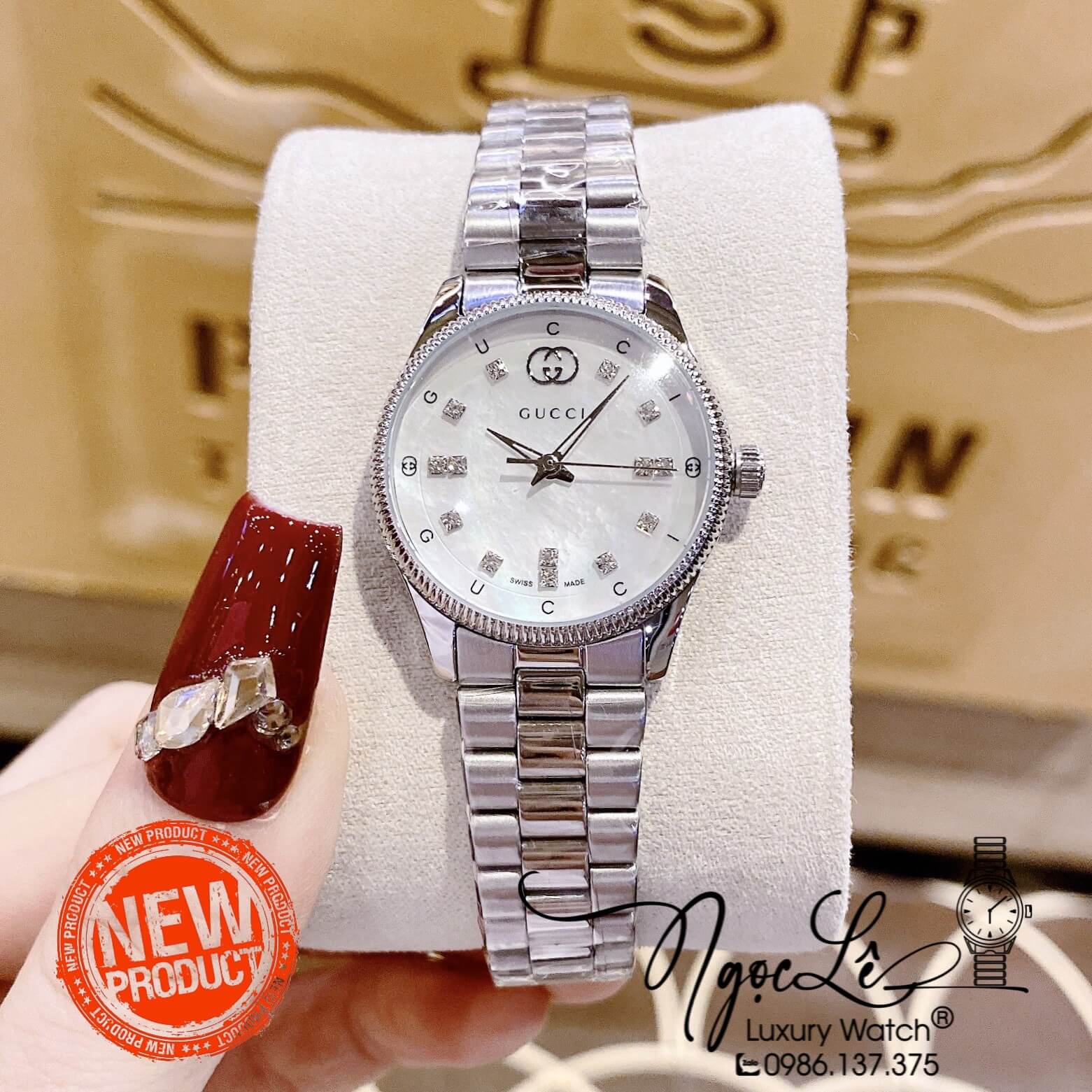 Đồng Hồ Nữ Gucci G-Timeless YA1265064 Dây Kim Loại Bạc Mặt Trắng Size 29mm