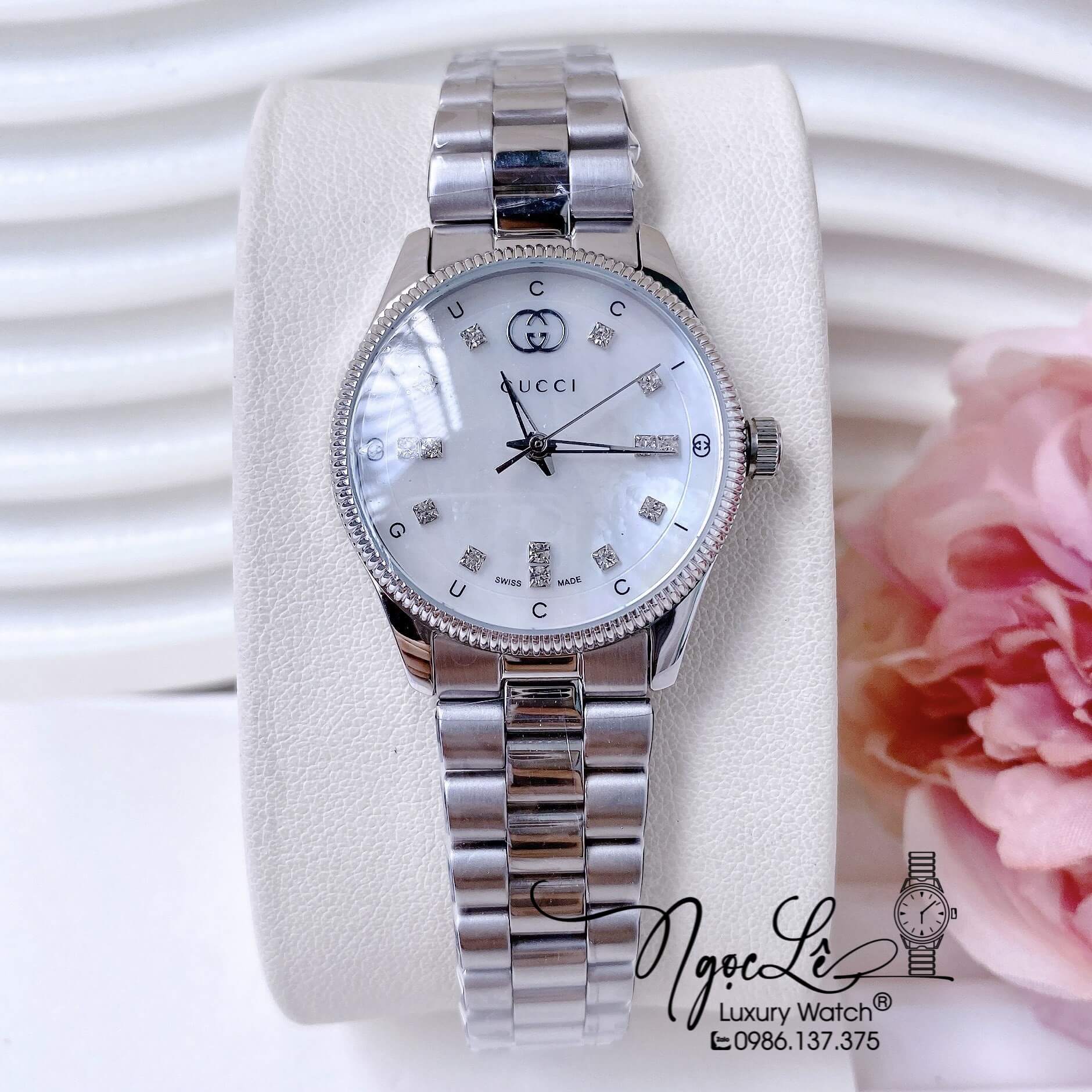 Đồng Hồ Nữ Gucci G-Timeless YA1265064 Dây Kim Loại Bạc Mặt Trắng Size 29mm