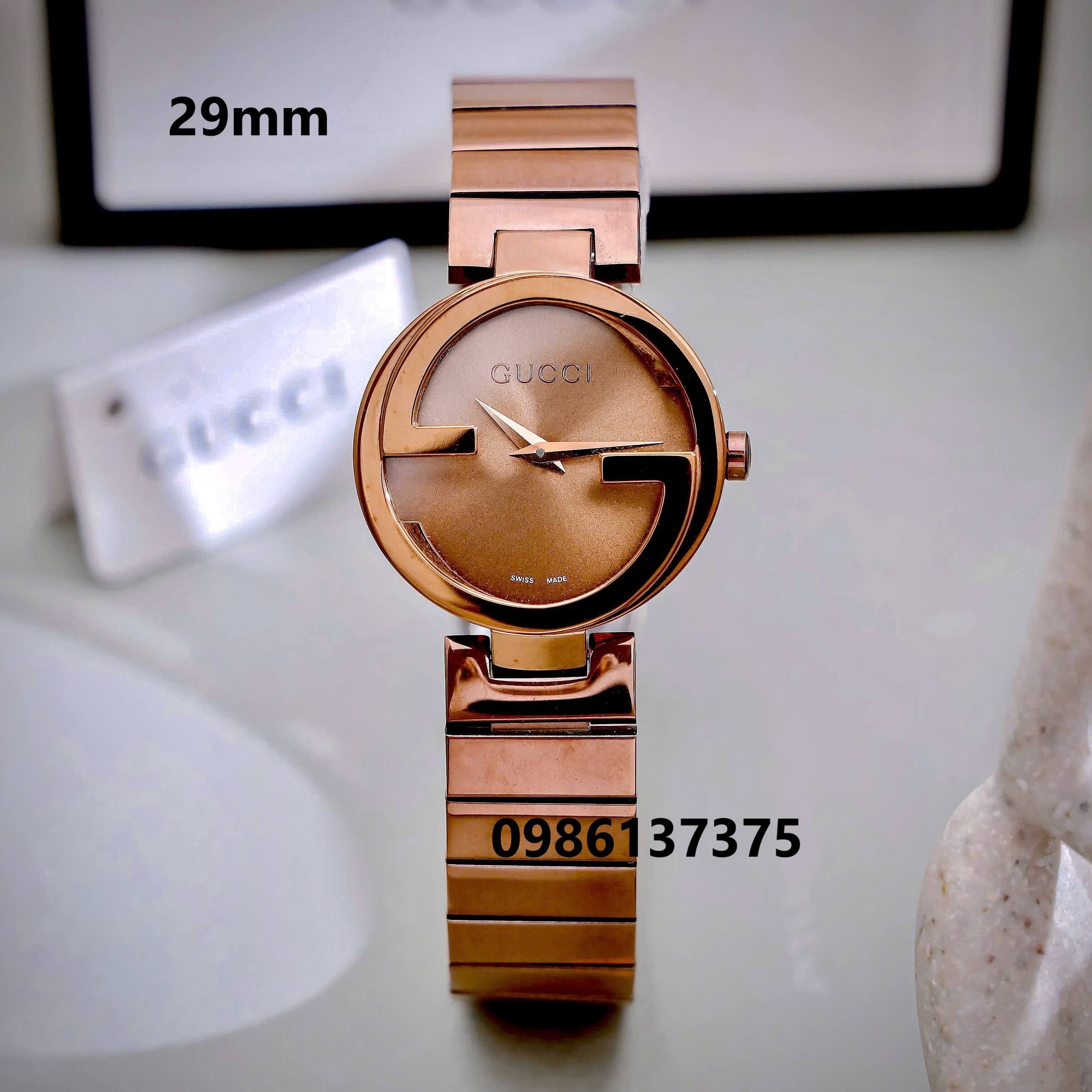 Đồng Hồ Nữ Gucci Interlocking Dây Kim Loại Màu Nâu Socola Size 28mm - Quartz Japan