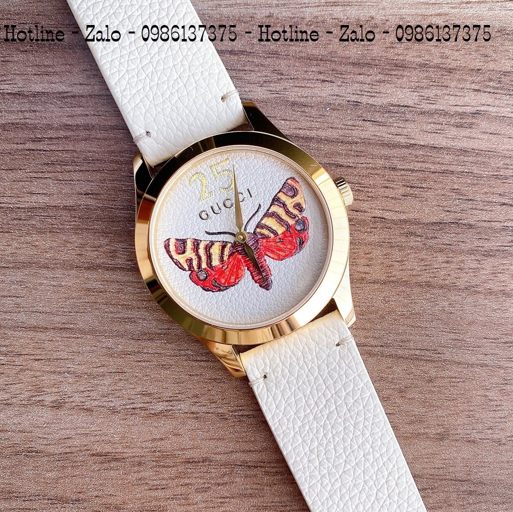 Đồng Hồ Nữ Gucci Dây Da Kem Mặt Ong 37mm YA1264062