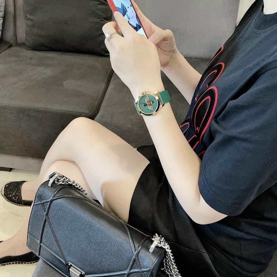 Đồng Hồ Nữ Gucci Dây Da Xanh Lá Mặt Ong Size 37mm - Gucci YA1264065