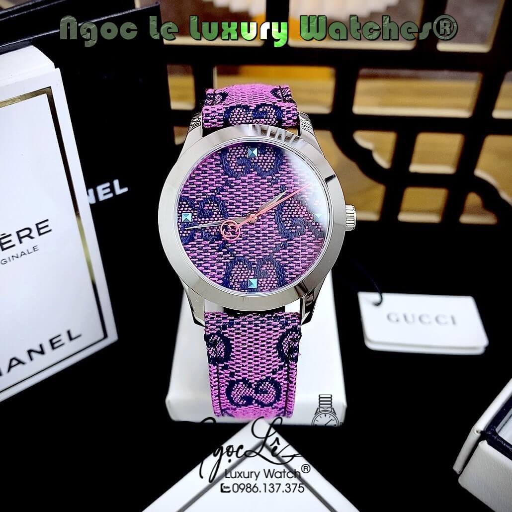 Đồng Hồ Nữ Gucci Multicolor G-Timeless Dây Da Màu Tím Size 38mm