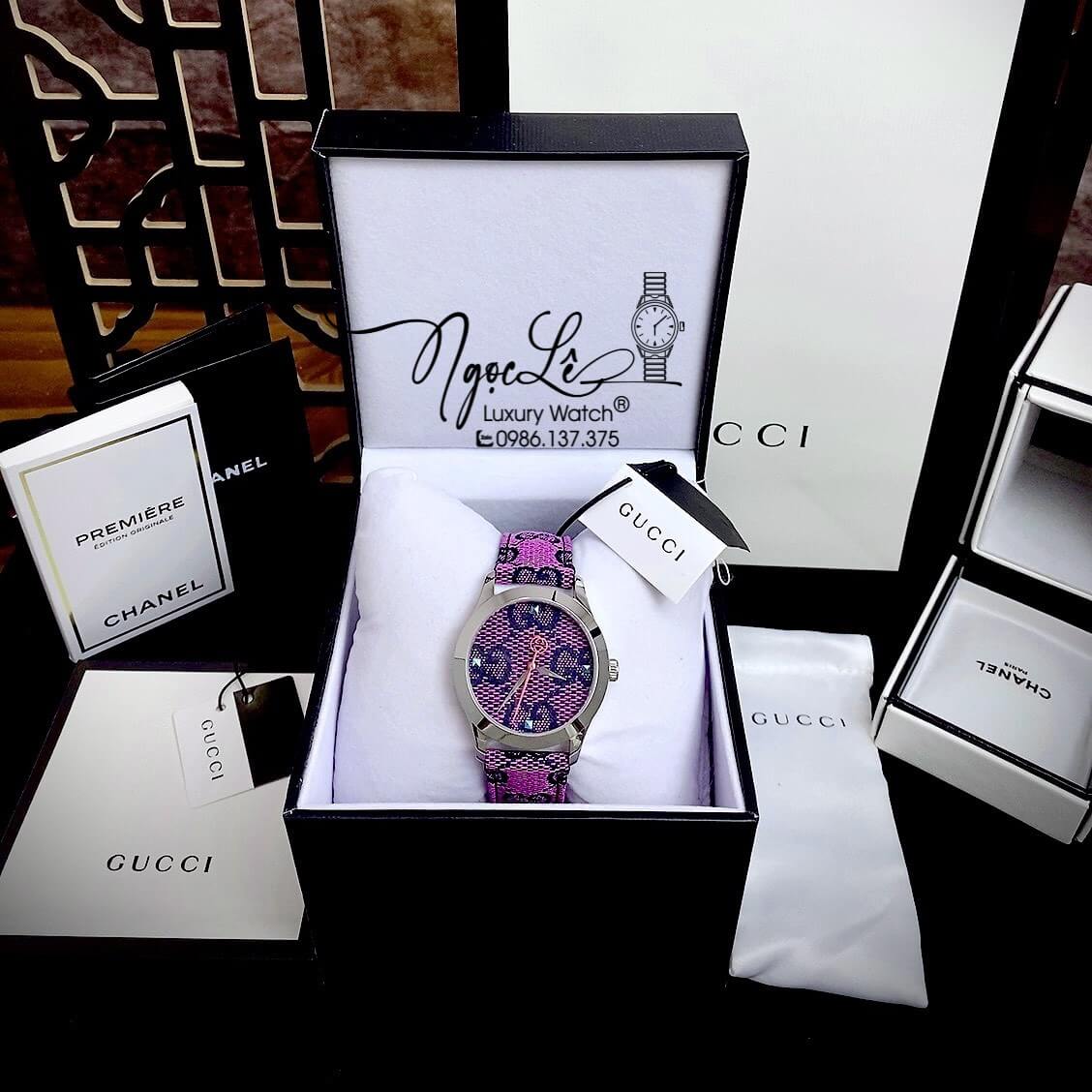 Đồng Hồ Nữ Gucci Multicolor G-Timeless Dây Da Màu Tím Size 38mm