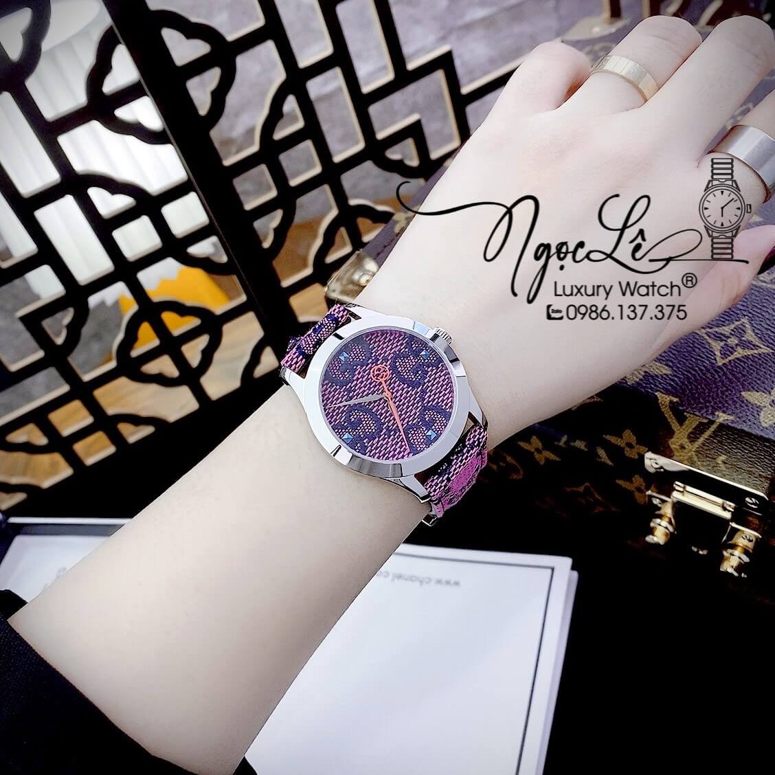 Đồng Hồ Nữ Gucci Multicolor G-Timeless Dây Da Màu Tím Size 38mm