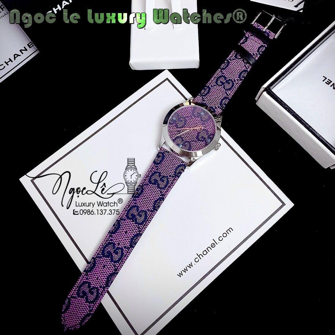 Đồng Hồ Nữ Gucci Multicolor G-Timeless Dây Da Màu Tím Size 38mm