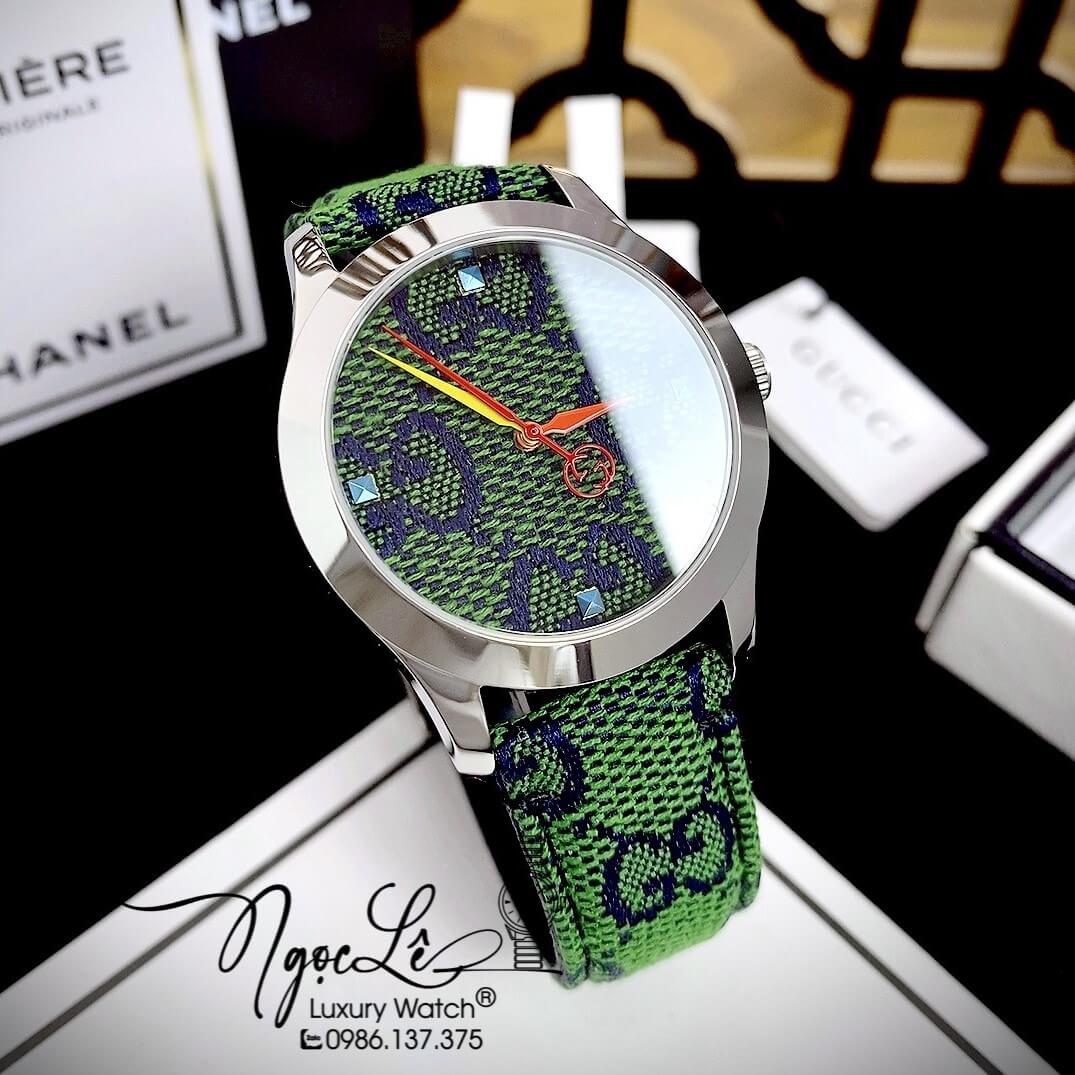 Đồng Hồ Nữ Gucci Multicolor G-Timeless Dây Da Xanh Lá Size 38mm