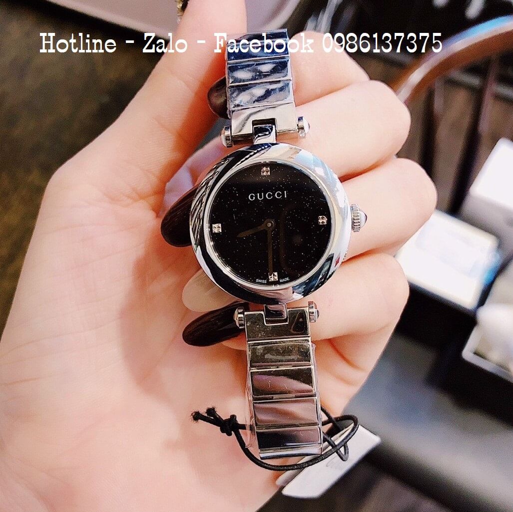 Đồng Hồ Nữ Gucci Siêu Cấp Bạc Mặt Đen 28mm