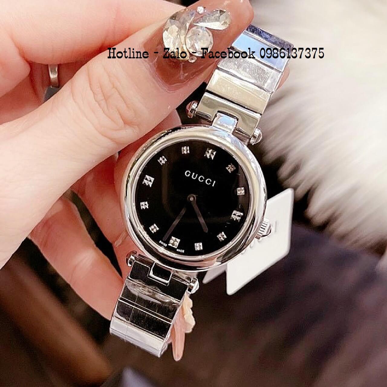 Đồng Hồ Nữ Gucci Siêu Cấp Bạc Mặt Đen 28mm