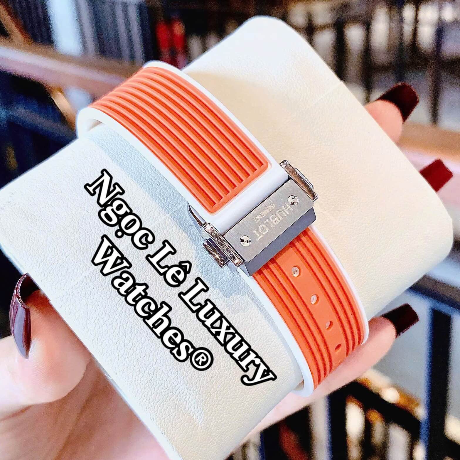 Đồng Hồ Nữ Hublot Big Bang Dây Cao Su Cam Đính Đá Màu Cam Size 39mm Vỏ Silver