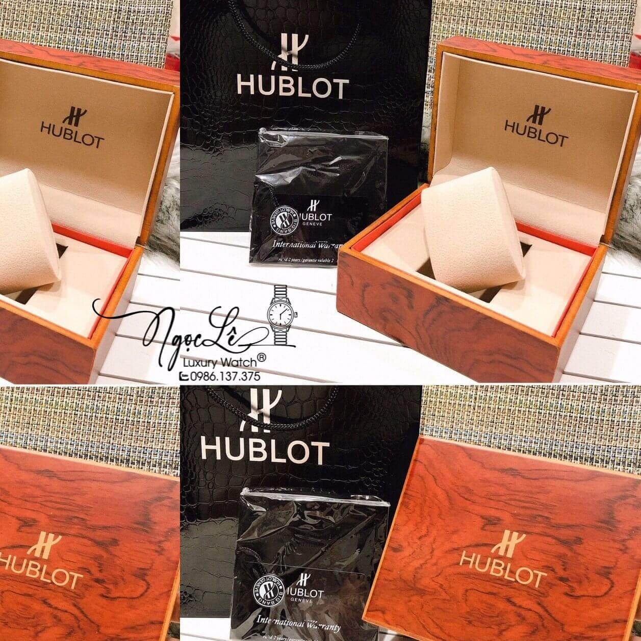 Đồng Hồ Nữ Hublot Classic Fusion Dây Cao Su Xanh Coban Viền Đá Xanh Rose Size 34mm Quartz