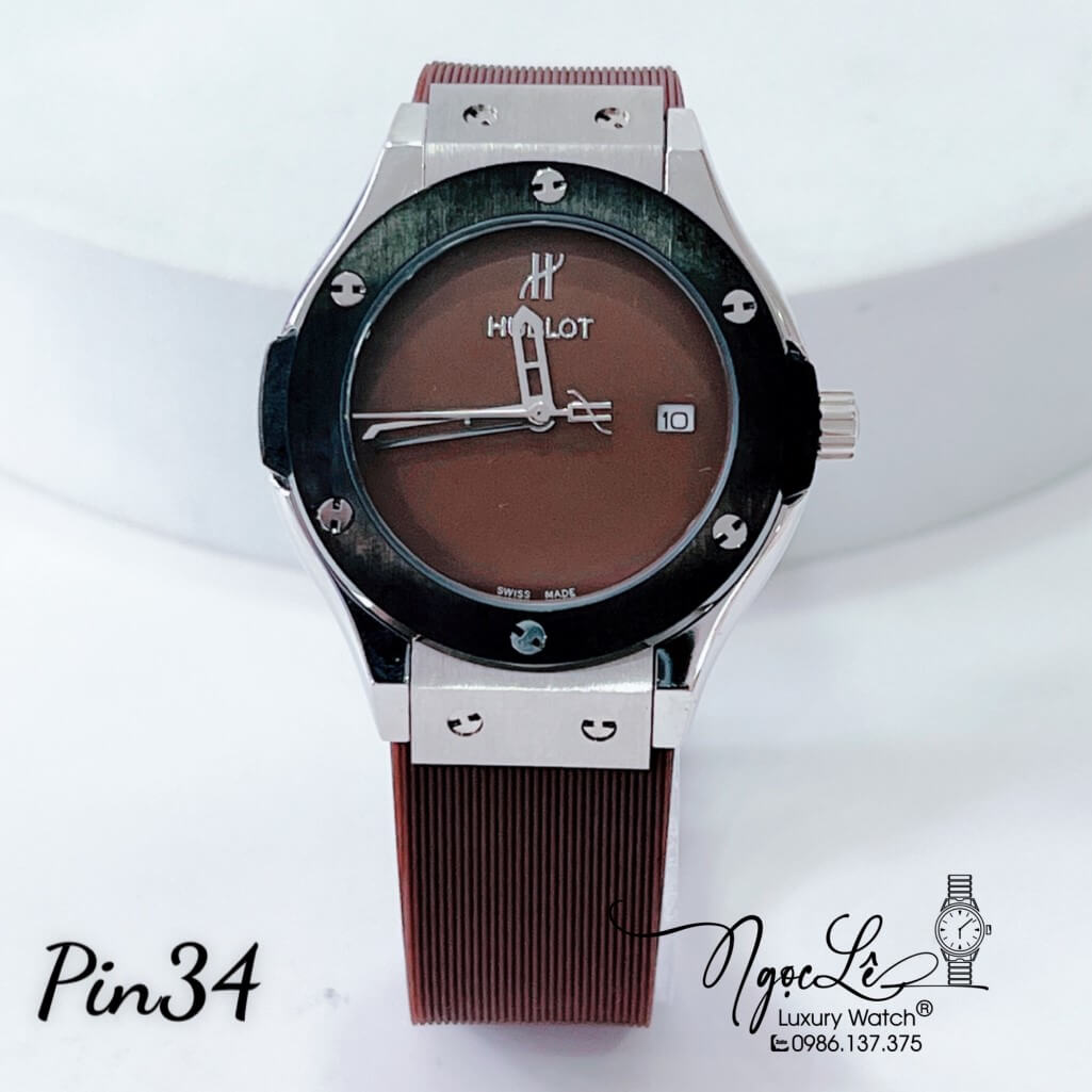 Đồng Hồ Nữ Hublot Classic Fusion Dây Silicon Màu Nâu Mặt Trơn 34mm