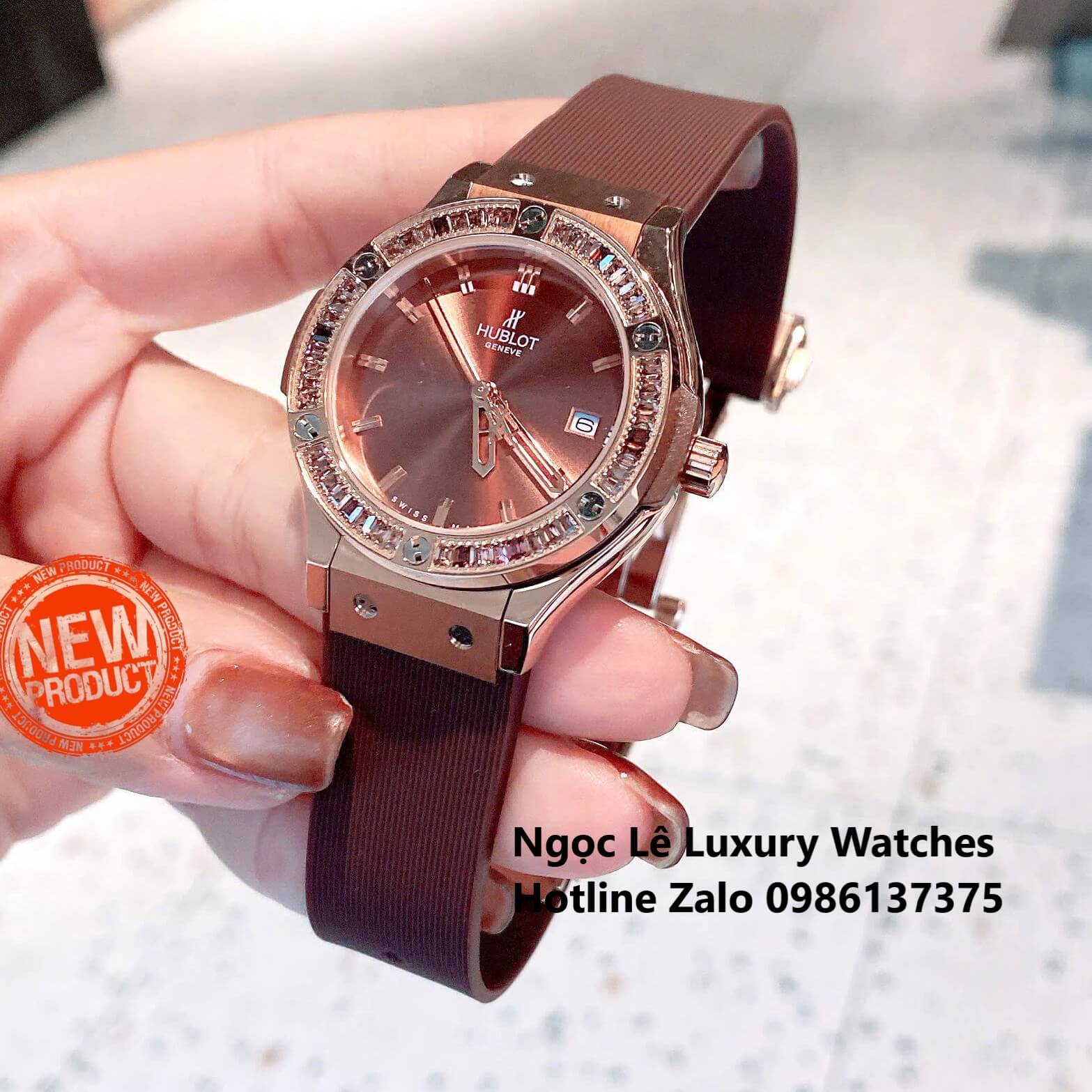 Đồng Hồ Nữ Hublot Classic Fusion Màu Nâu Viền Đá Nâu Rose Gold Size 34mm - Máy Quartz