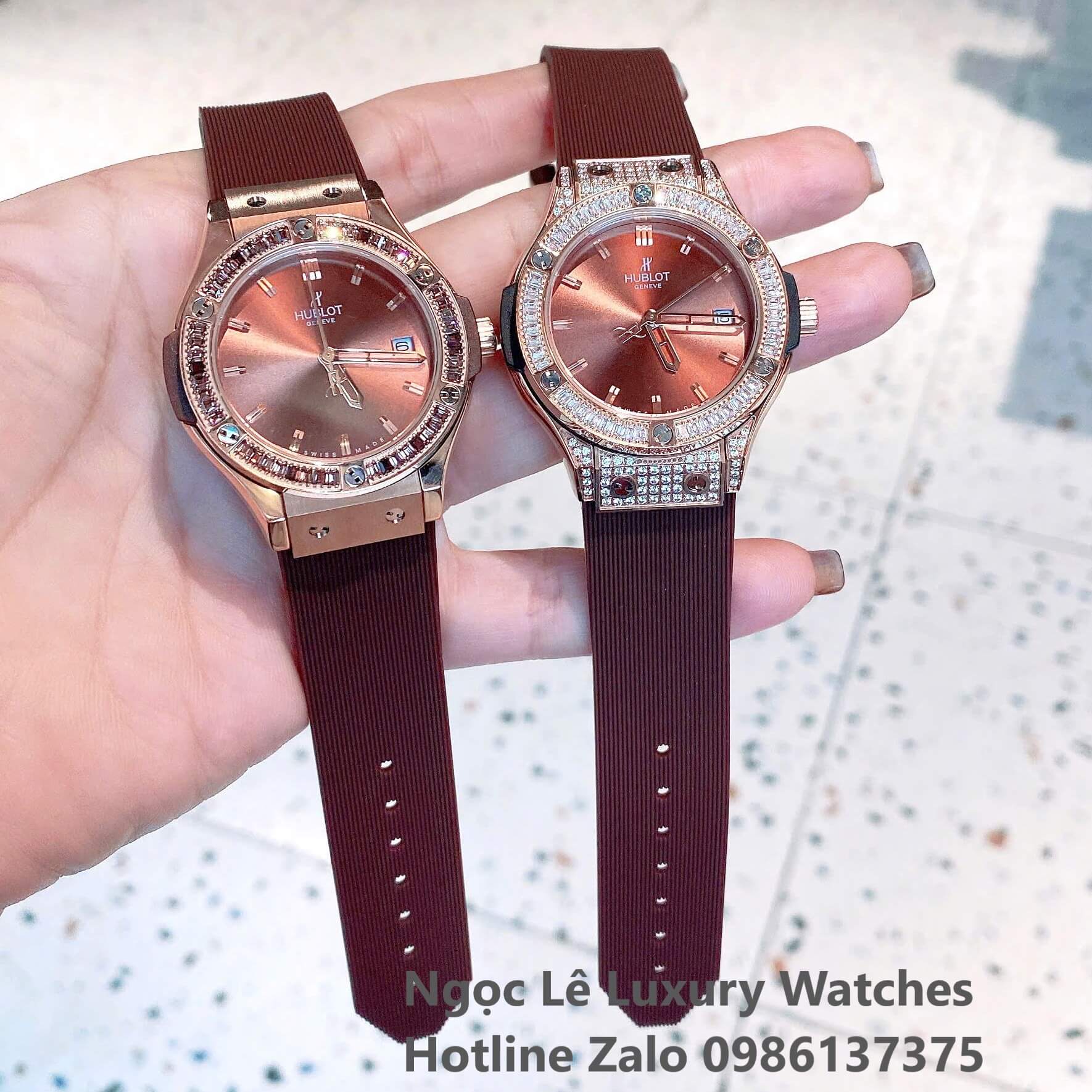 Đồng Hồ Nữ Hublot Classic Fusion Màu Nâu Viền Đá Rose Gold Size 34mm - Máy Quartz