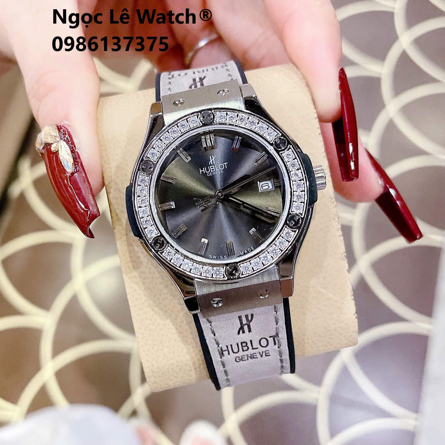 Đồng Hồ Nữ Hublot Classic Fusion Màu Xám Tro Mặt Xám Đen Đính Đá Vỏ Silver Size 34mm - Máy Quartz