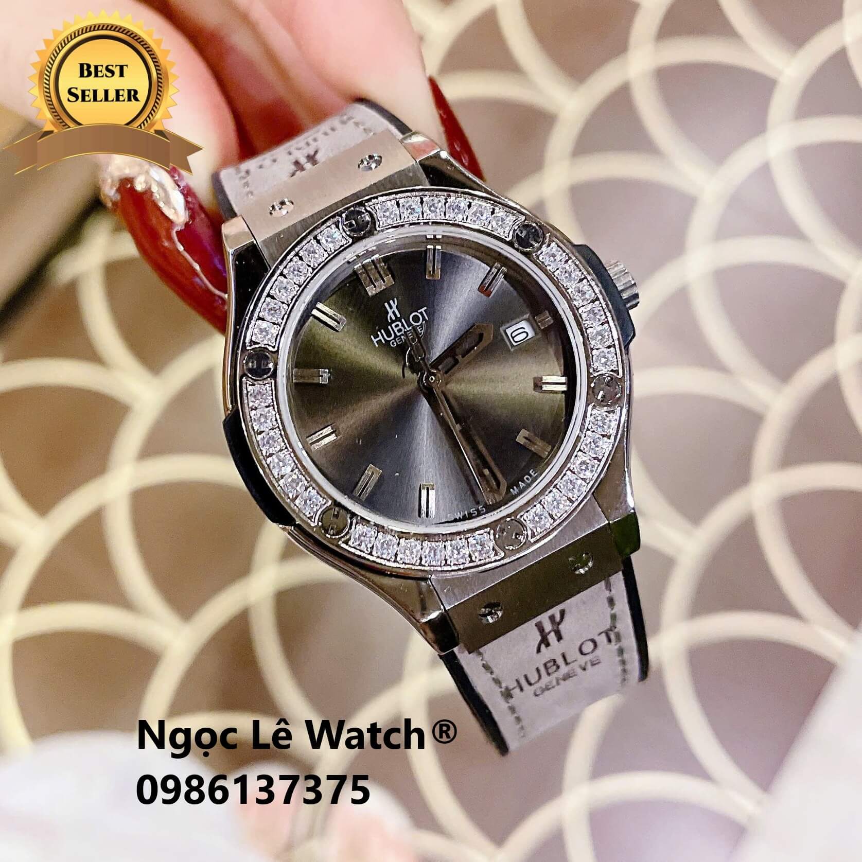 Đồng Hồ Nữ Hublot Classic Fusion Màu Xám Tro Mặt Xám Đen Đính Đá Vỏ Silver Size 34mm - Máy Quartz