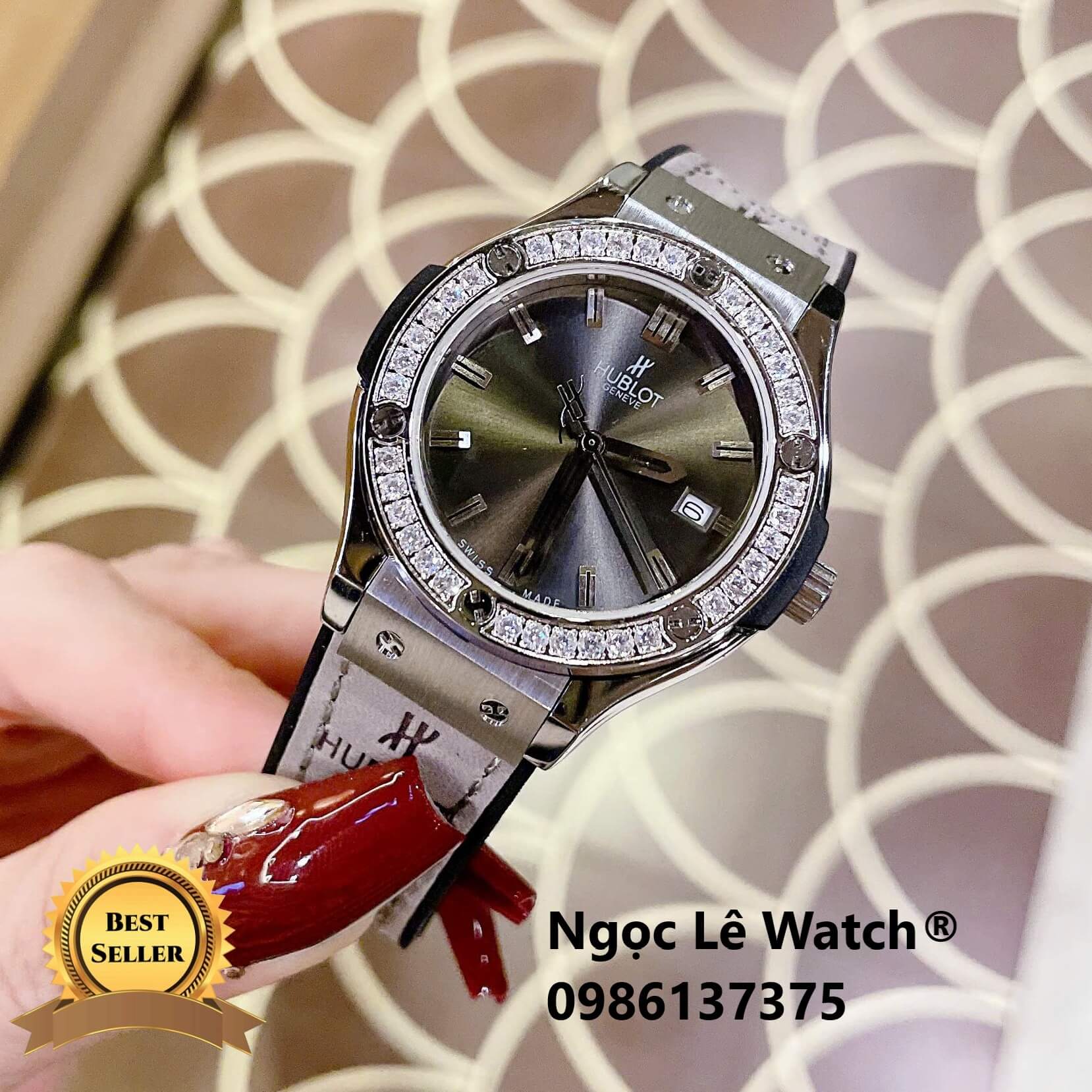 Đồng Hồ Nữ Hublot Classic Fusion Màu Xám Tro Mặt Xám Đen Đính Đá Vỏ Silver Size 34mm - Máy Quartz