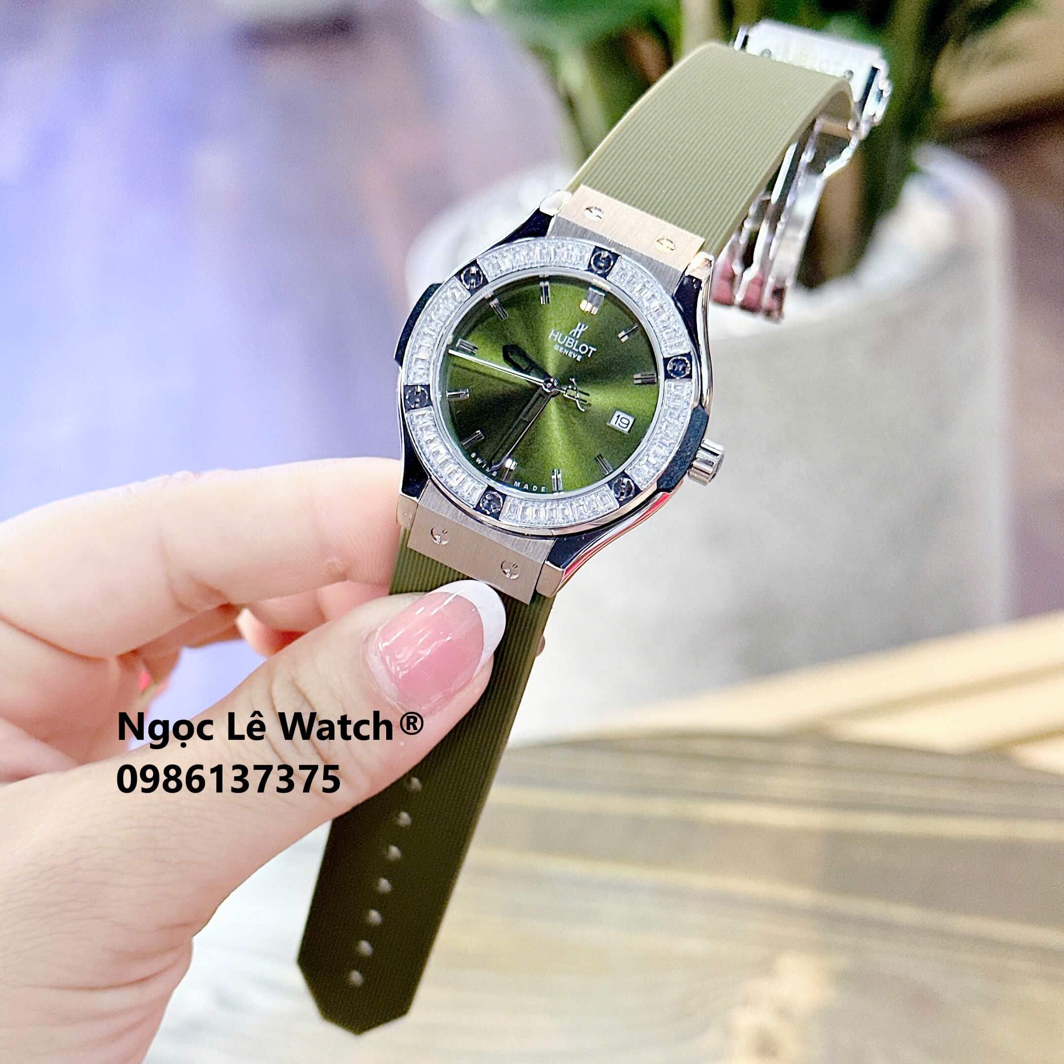 Đồng Hồ Nữ Hublot Classic Fusion Màu Xanh Rêu Đính Đá Silver Size 34mm - Máy Quartz
