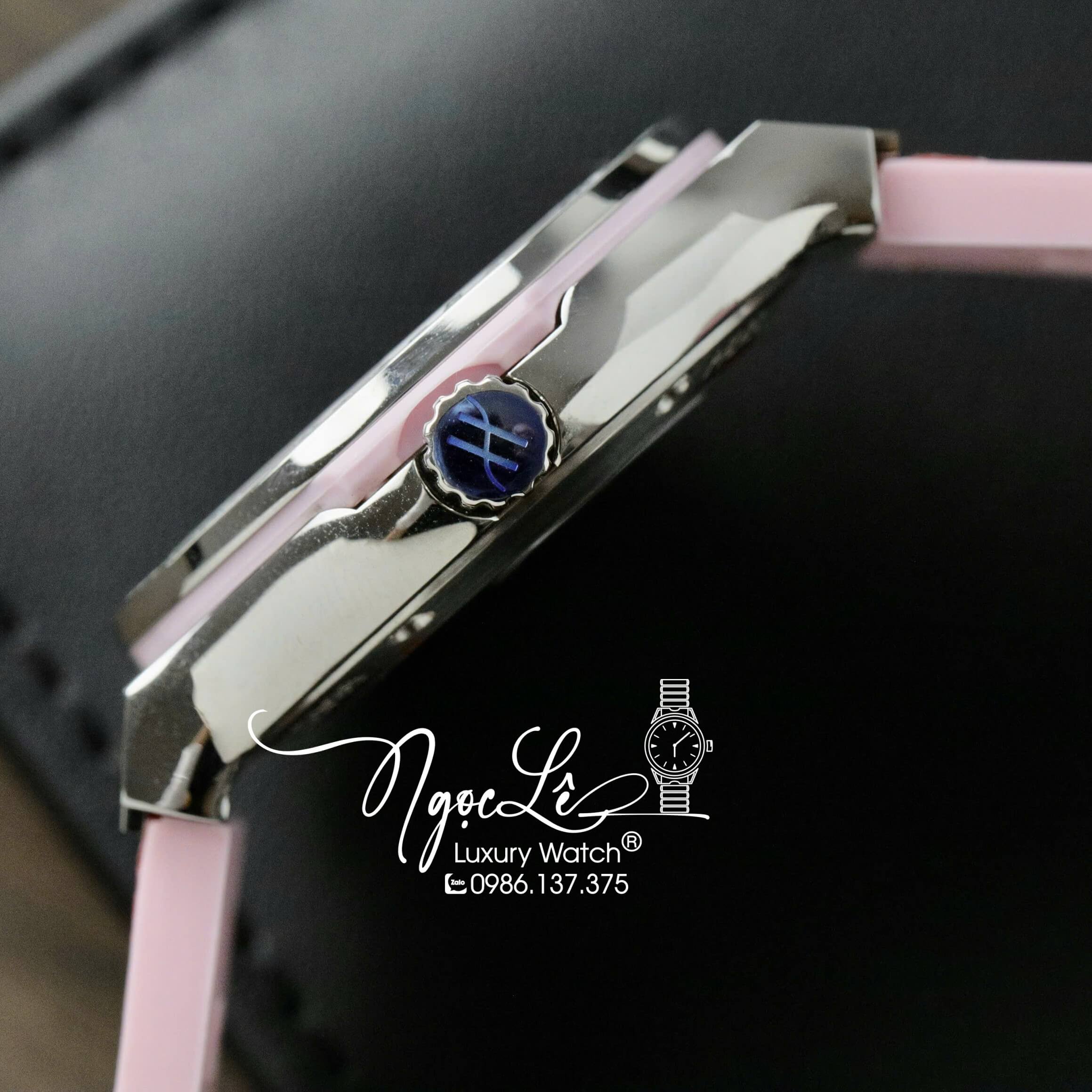 Đồng Hồ Nữ Hublot Classic Fusion Titanium Màu Hồng Mặt Xà Cừ Hồng Viền Đá CZ Dây Da Replica Size 31mm