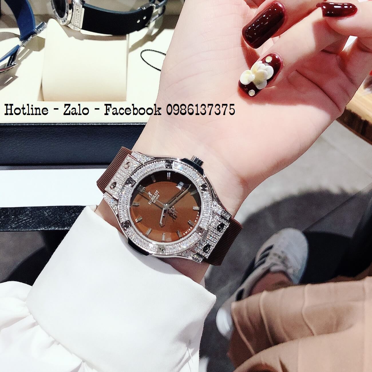 Đồng Hồ Nữ Hublot Classic Fusion Màu Nâu Đính Đá Silver Size 34mm - Máy Quartz