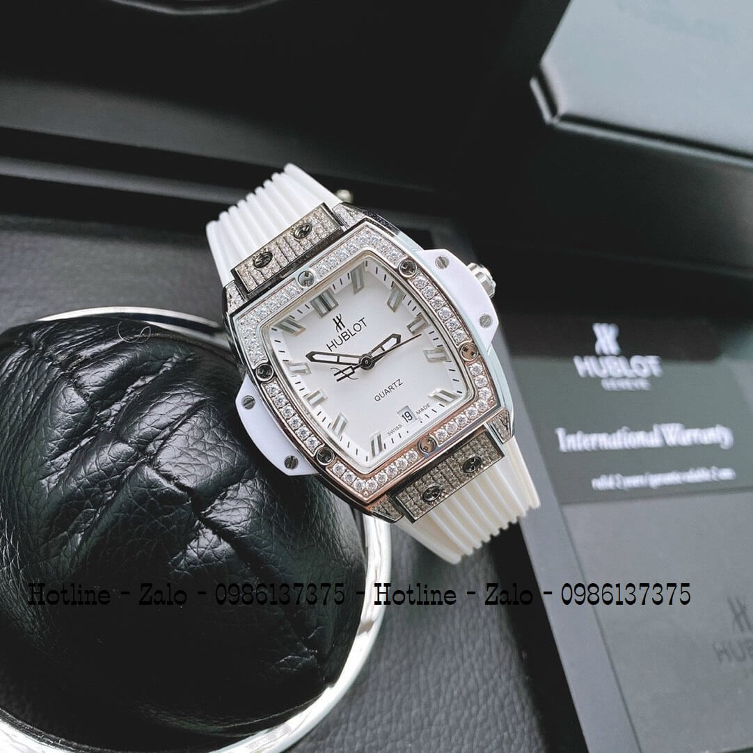 Đồng Hồ Nữ Hublot Spirit Of Big Bang Silicon Trắng Đính Đá Bạc 39mm