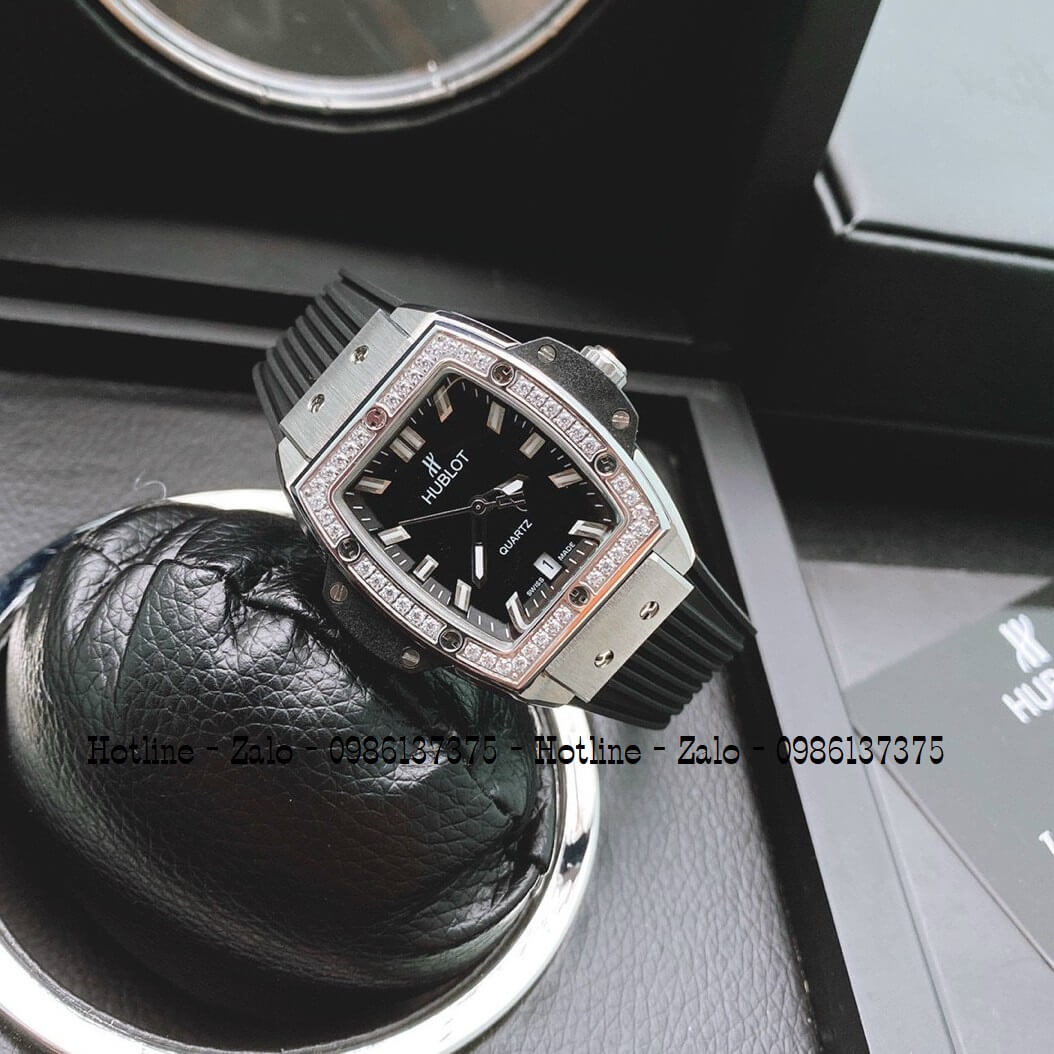 Đồng Hồ Nữ Hublot Spirit Big Bang Silicon Đen Đá Silver 39mm